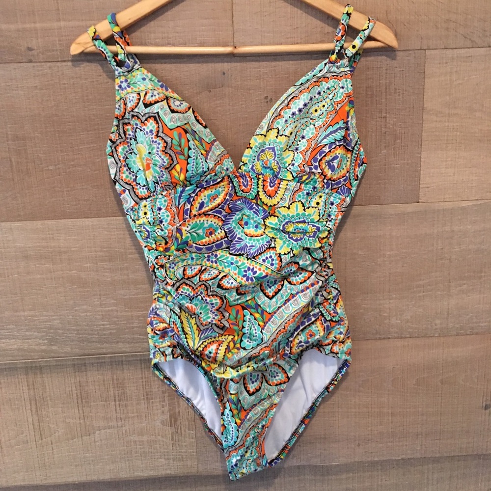 Woman’s one piece colorful bathing suit size 10